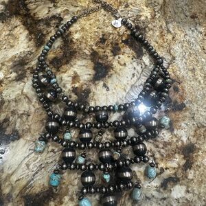 Elegant Black and Turquoise Beaded Necklace